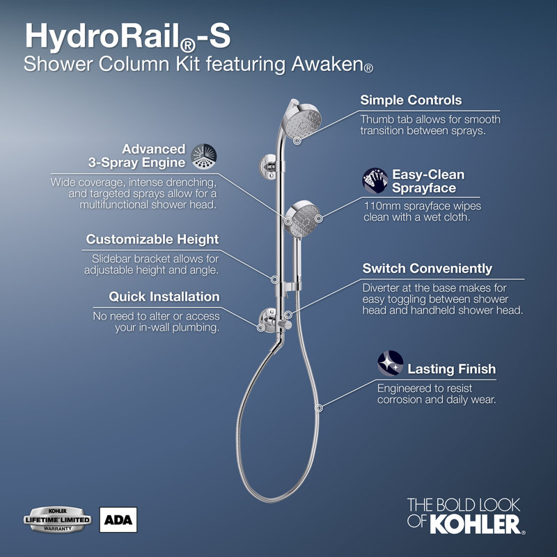KOHLER - Colonne de Douche Multifonction 3-en-1 Hydrorail *Boite Ouverte*